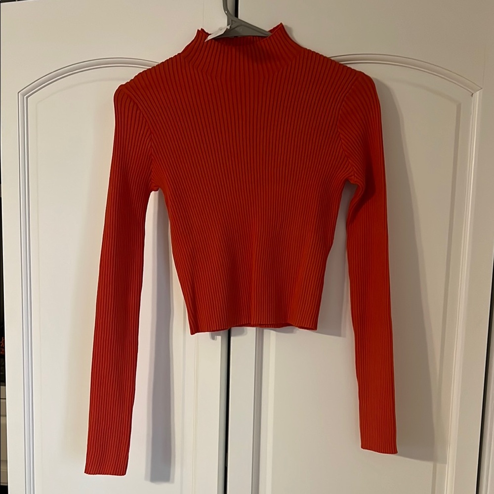 Red Ribbed Long Sleeve Top